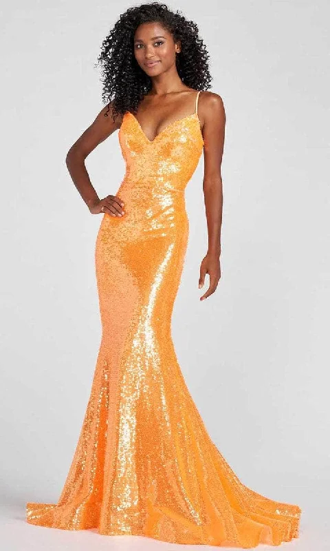 Ellie Wilde - EW122031 Fully Sequined Sleeveless Long Gown - 1 pc Orange In Size 6 Available Expensive party dresses