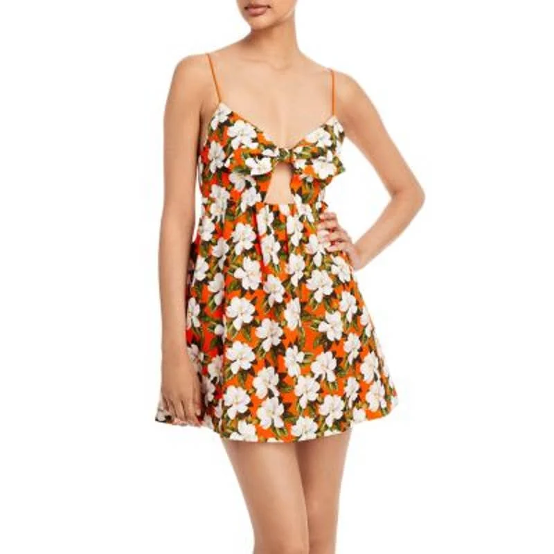 Alice + Olivia Ladies Basic Melvina Tie Front Babydoll Dress, Orange Floral Romantic floral dresses