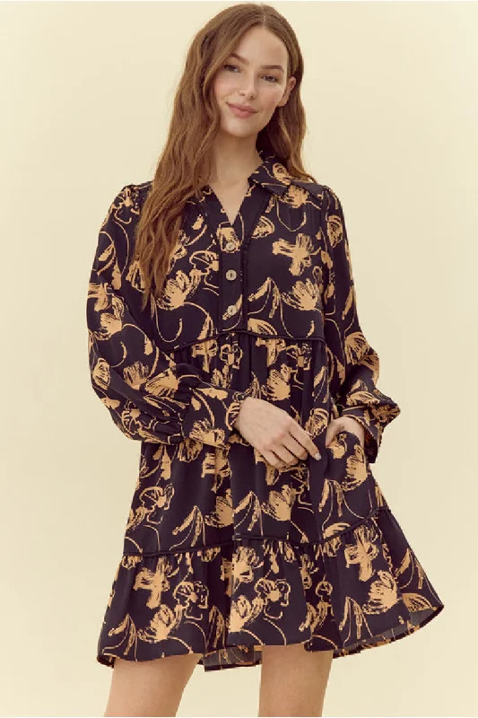 Black Floral Print Dress Silk floral dresses