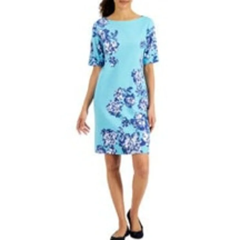 Karen Scott Ladies Short Sleeve Aqua Oasis Floral Print T-Shirt Dress Best floral dresses for elegant looks