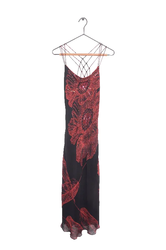 1990s Sequin Floral Maxi Dress Bold Maxi Skirt