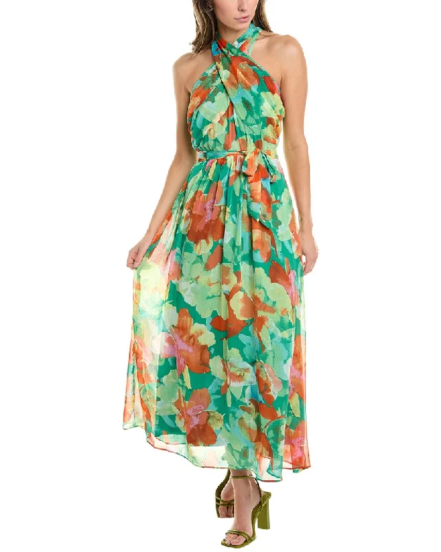 London Times Halter Maxi Dress Ruffle Long Maxi