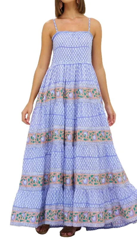 Smocked Back Maxi Dress In Campania Peri Casual Maxi Skirt